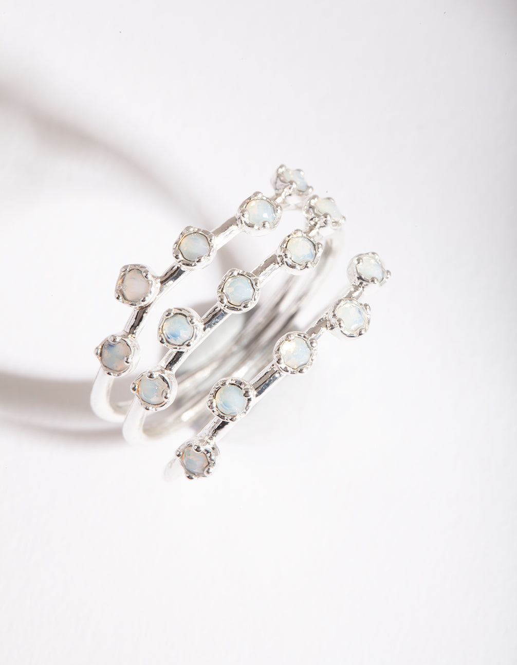 Silver Reflective Stone Ring Trio