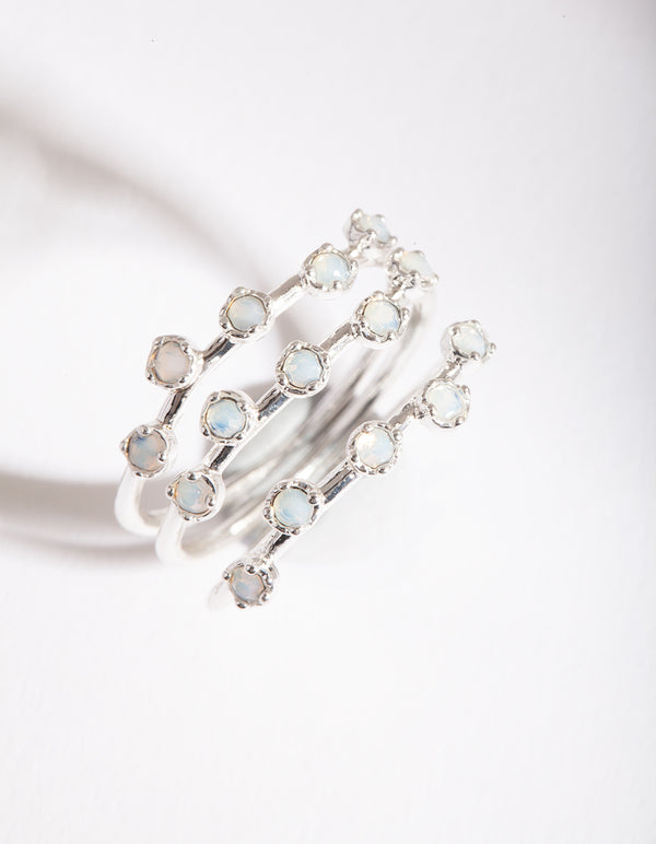 Silver Reflective Stone Ring Trio