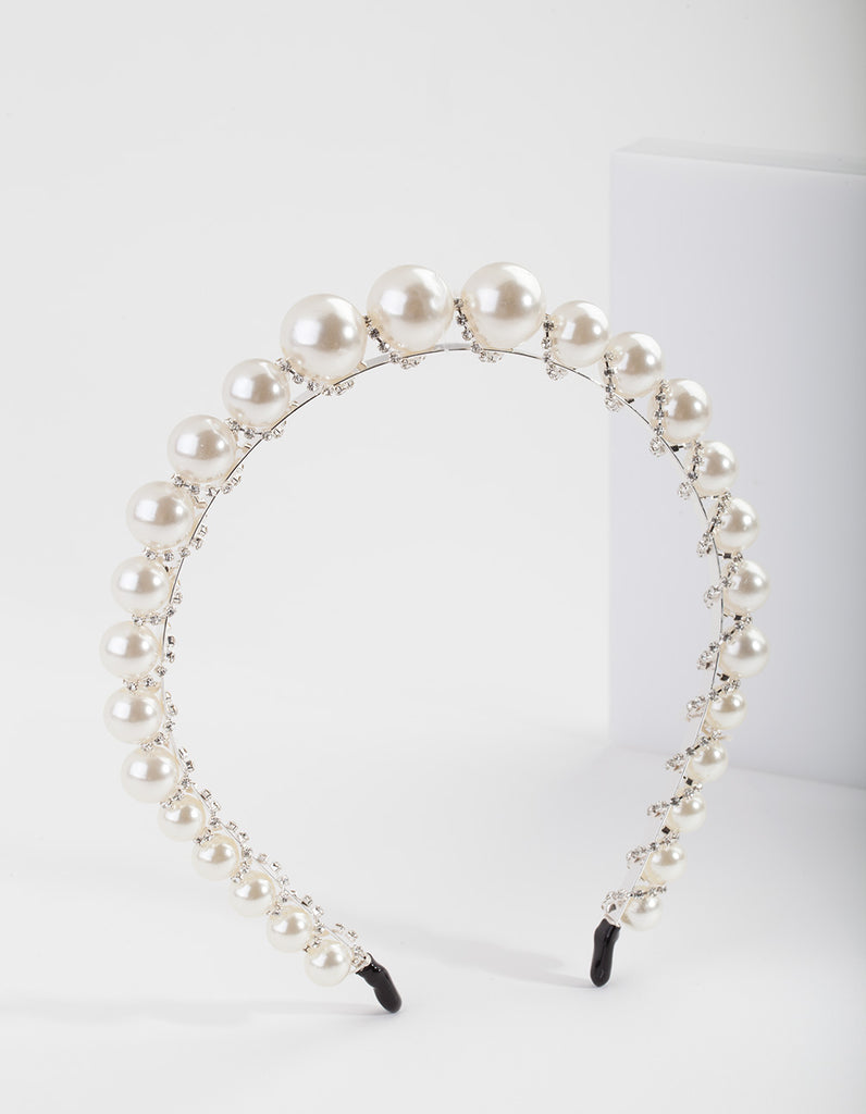 Lovisa 2 layer pearl headband Large 2 Row Pearl Gold Headband - Lovisa main image 3