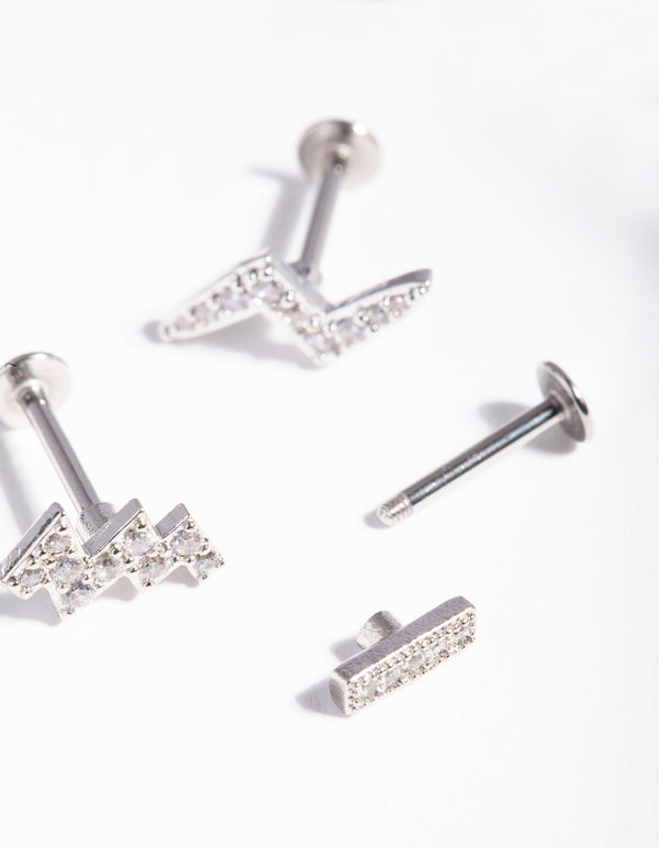 Silver Surgical Steel Lightning Bolt Flat Back Earring Pack