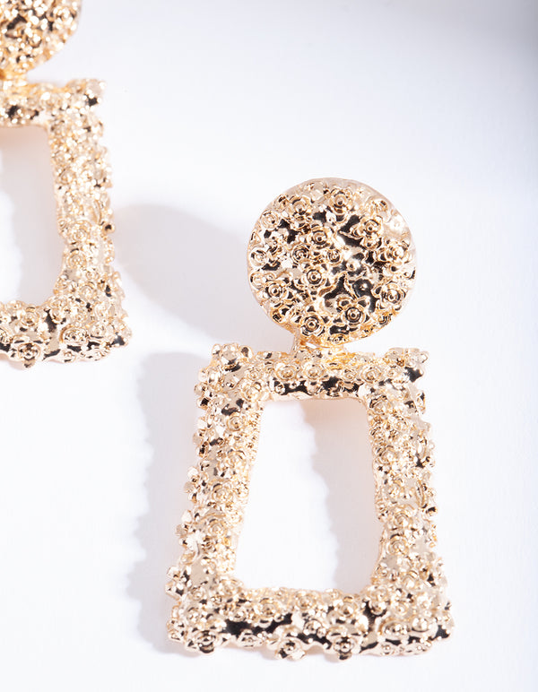 Gold Textured Mini Geometric Earrings