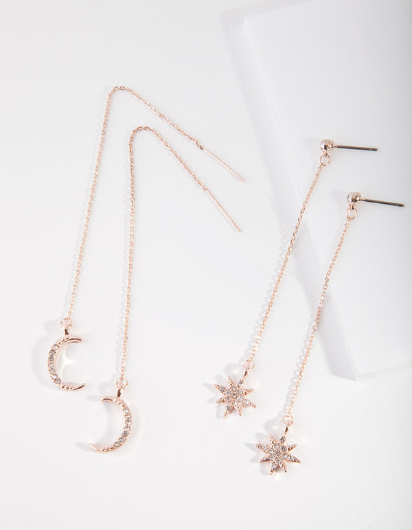 Rose Gold Stars & Moon Droop Earring Pack