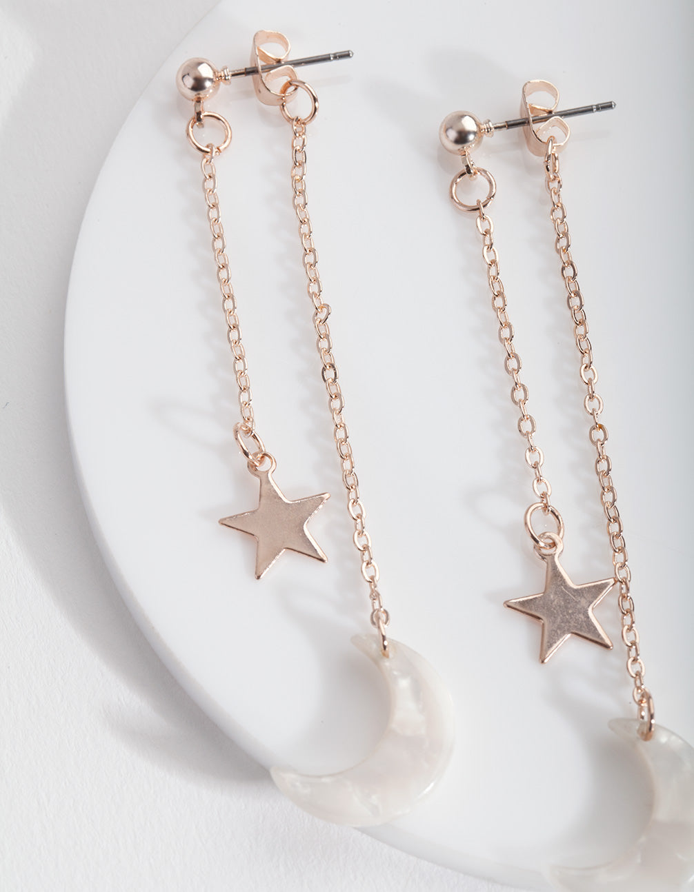 Rose Gold Star Moon Charm Earrings