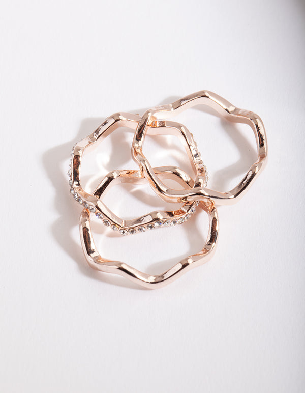 Rose Gold Zig Zag Diamante Ring Stack