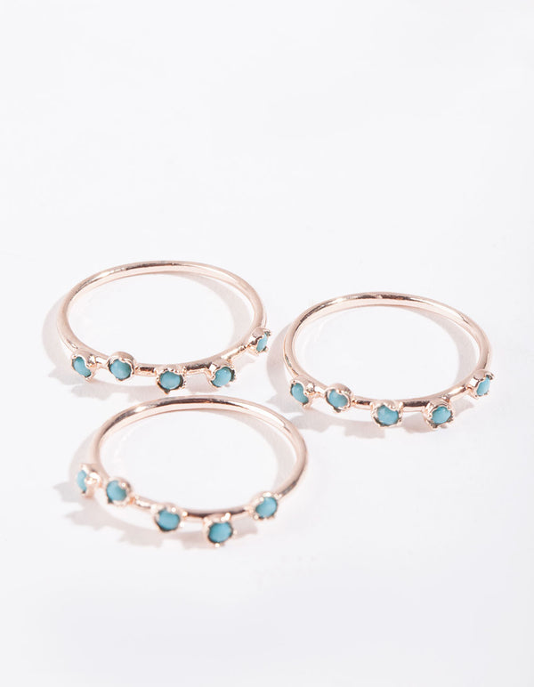 Rose Gold Turquoise Pattern Pack Ring