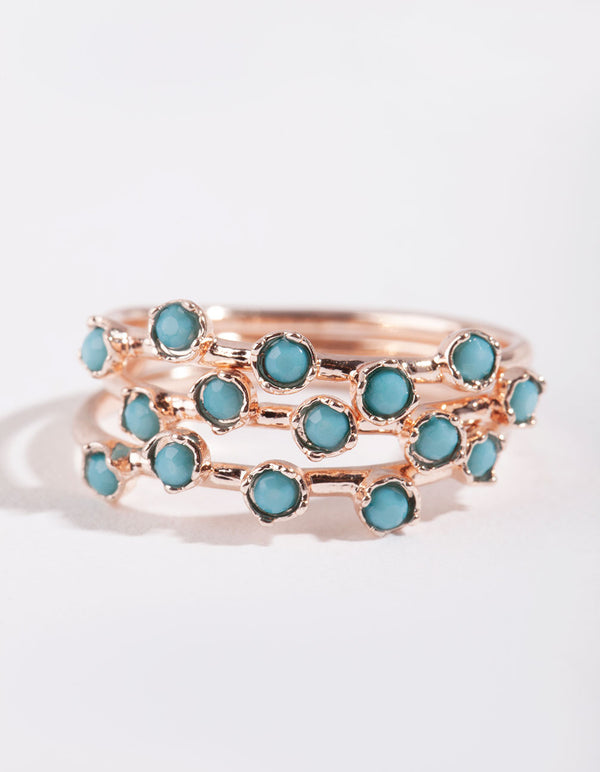 Rose Gold Turquoise Pattern Pack Ring
