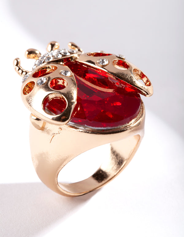 Large Stone Ladybug Ring