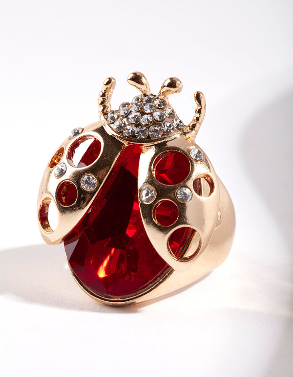 Large Stone Ladybug Ring