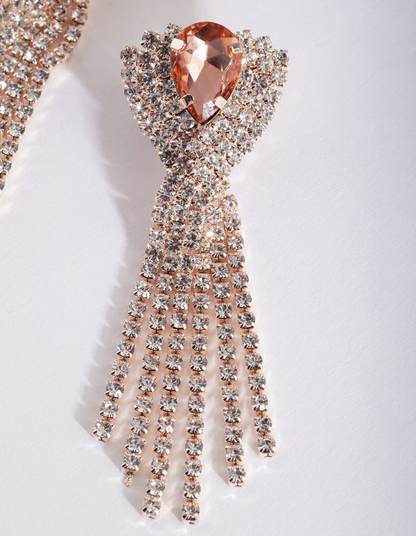 Rose Gold Pink Diamante Earrings