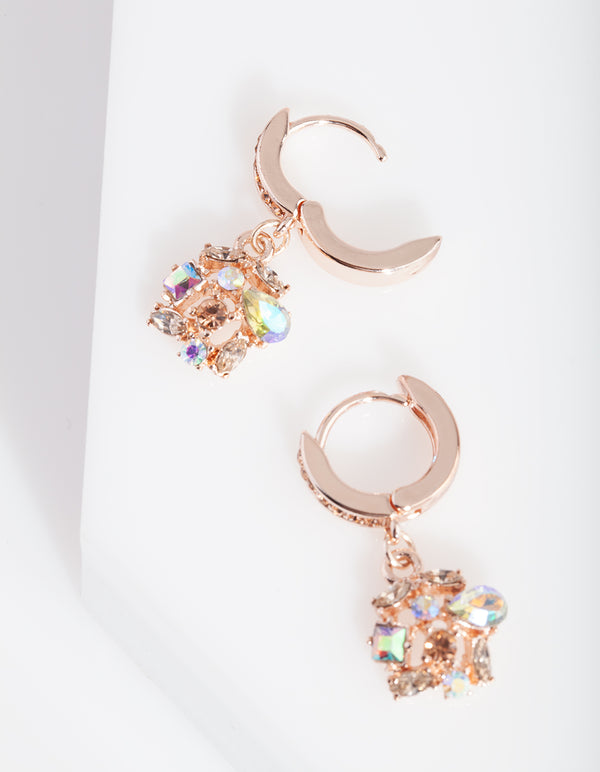 Rose Gold Diamante Cluster Earrings