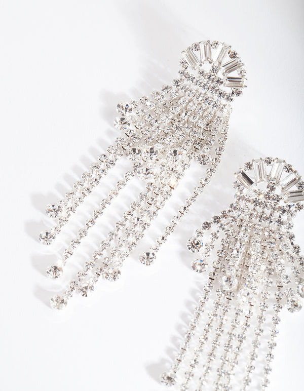 Silver Diamante Fringe Drop Earrings