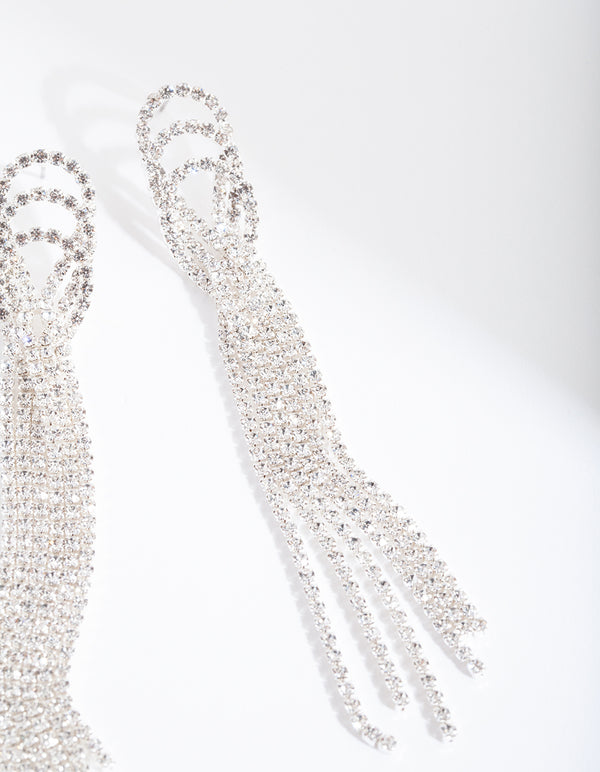 Silver Triple Loop Diamante Earrings