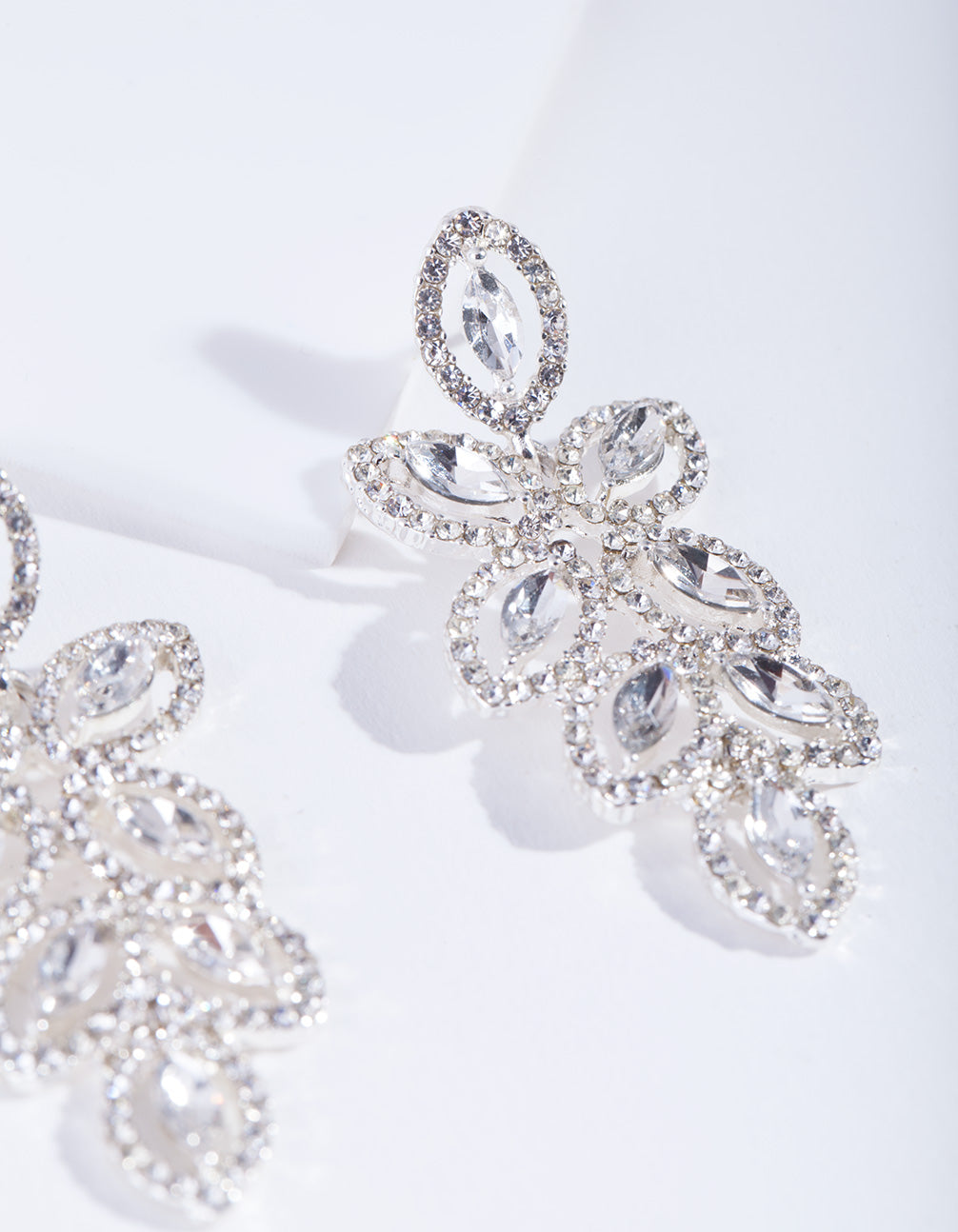 Silver Flower Gem Drop Earrings