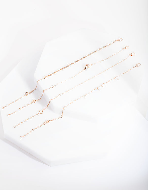 Rose Gold Diamante Bee Anklet Bracelet 4-Pack