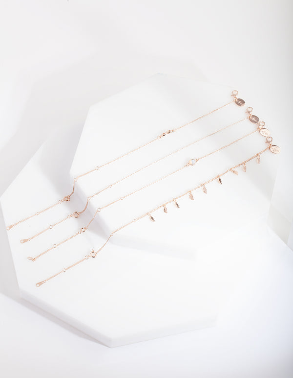 Rose Gold Leaf Infinity Bracelet Anklet 4-Pack