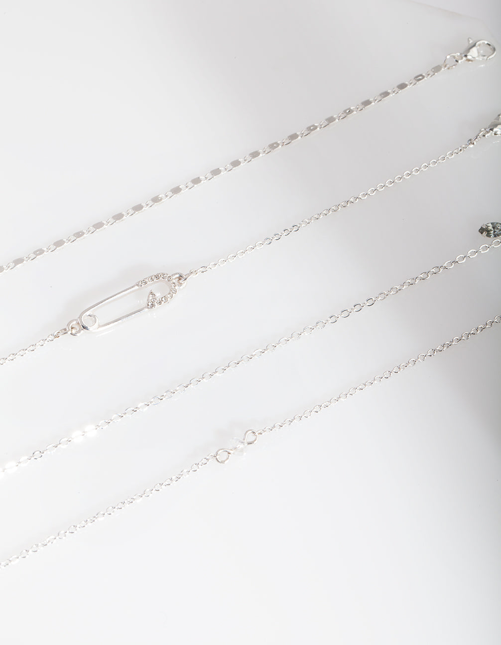 Silver Pin Diamante Anklet Bracelet 4-Pack