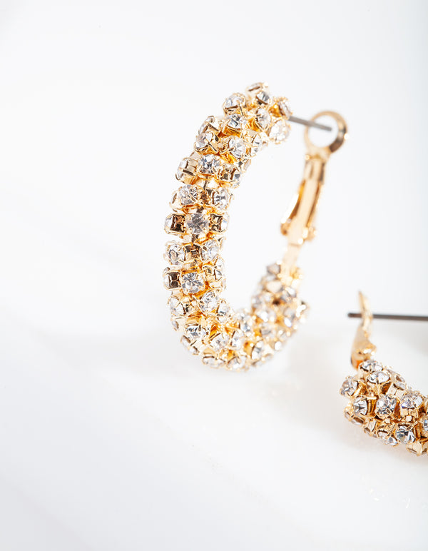 Gold Mini Diamante Hoop Earrings