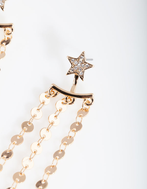 Gold Disc Star Drop Earrings