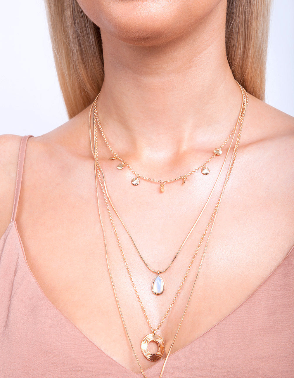 Gold Semi-Precious Multi Layer Necklace