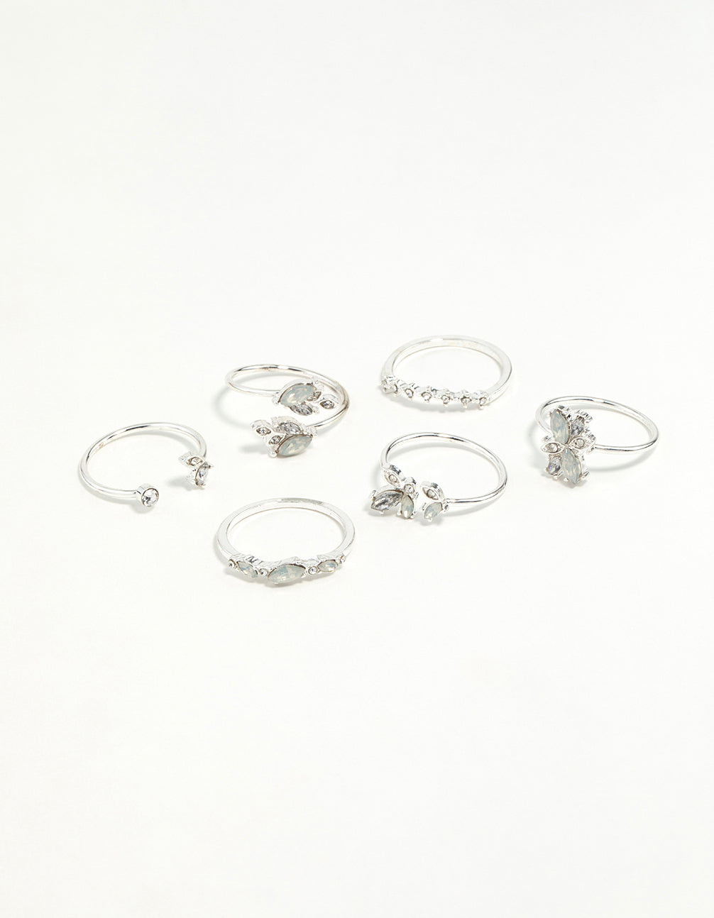 Silver Gem Diamante Ring Pack