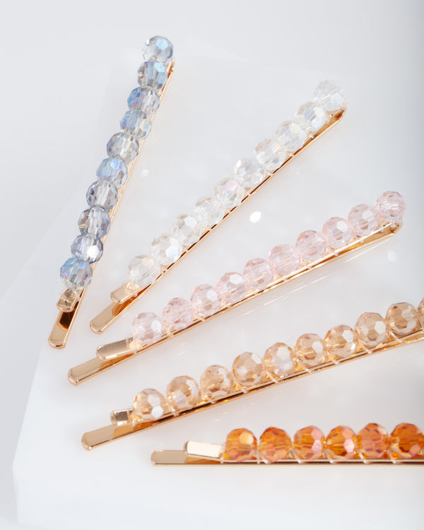 Gold Blush Bead Hair Pins 5-Pack