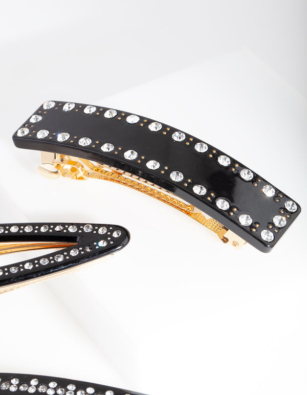 Black Diamante Multi Hair Clip Pack