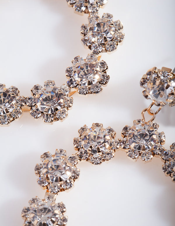 Gold Diamante Flower Circular Drop Earrings