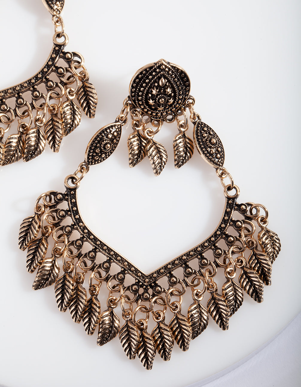 Antique Gold Leaf Detailed Drop Earrings