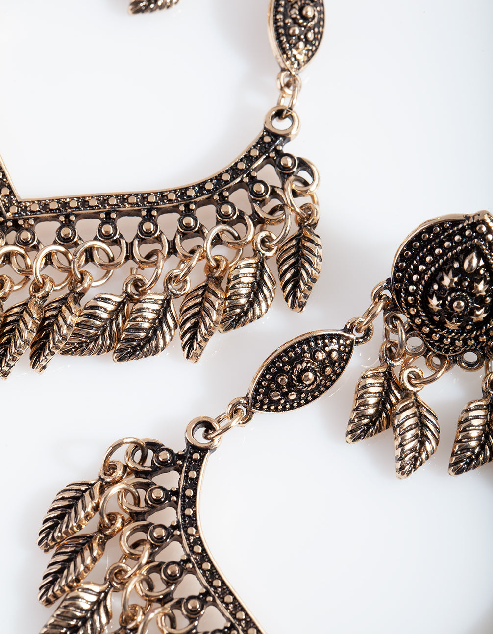 Antique Gold Leaf Detailed Drop Earrings