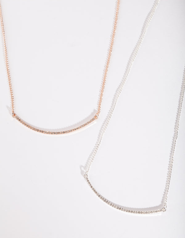 Mixed Metal Diamante Smile Necklace Pack