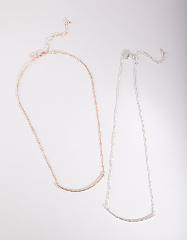 Mixed Metal Diamante Smile Necklace Pack