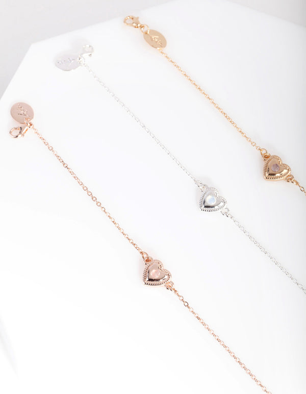 Mixed Metal Pack Semi Precious Heart Bracelet