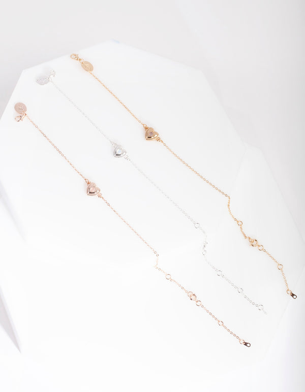 Mixed Metal Pack Semi Precious Heart Bracelet