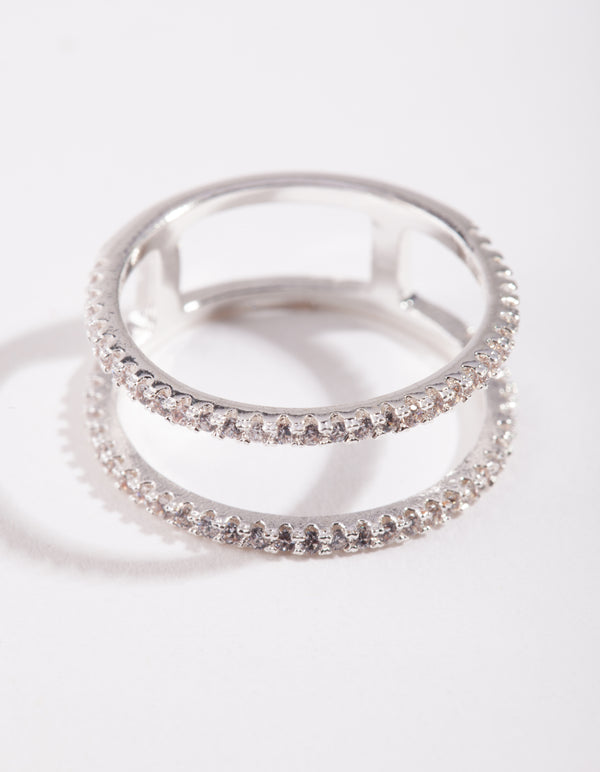 Silver Cubic Zirconia Double Band Ring