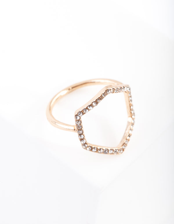 Gold Diamante Open Hexagon Ring