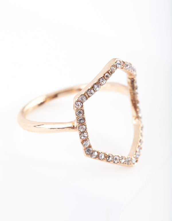 Gold Diamante Open Hexagon Ring