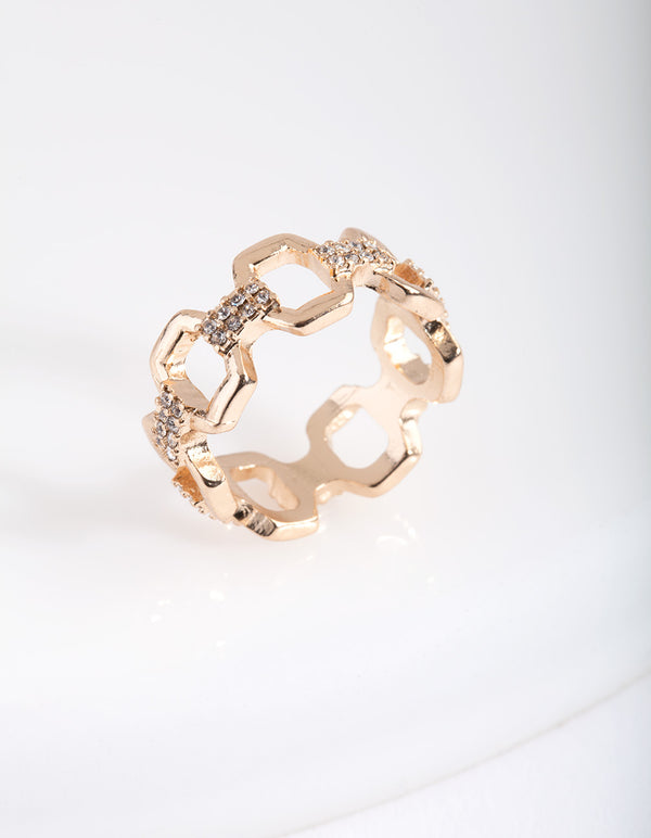 Gold Open Hexagon Chain Ring