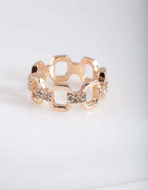 Gold Open Hexagon Chain Ring