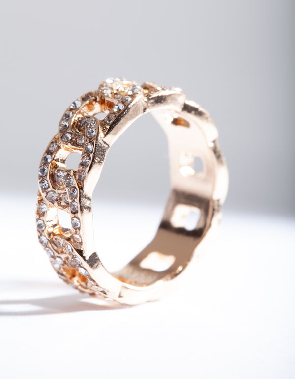 Gold Crystal Pave Chain Ring