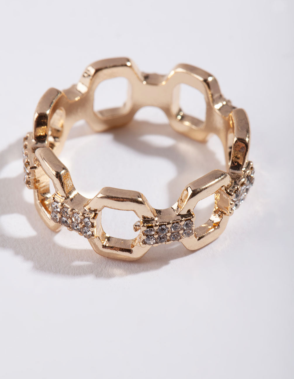 Gold Open Hexagon Chain Ring