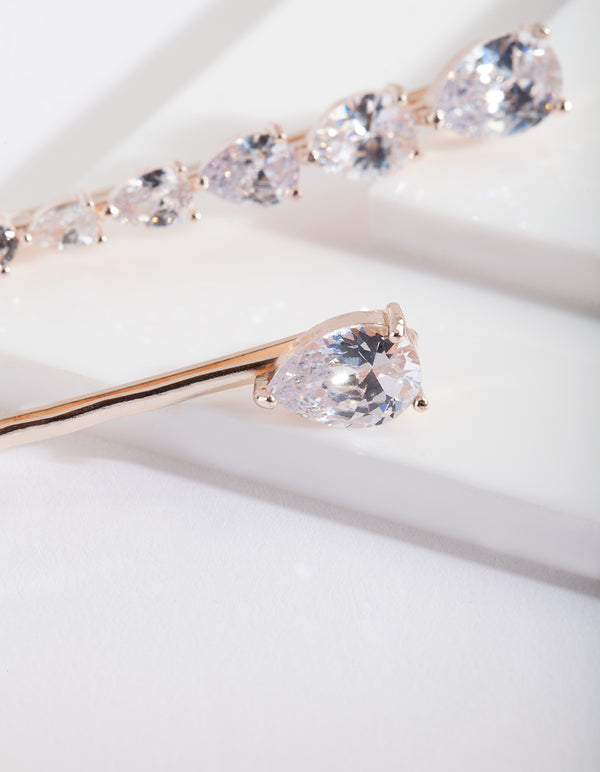 Cubic Zirconia Teardrop Hair Slide Pack
