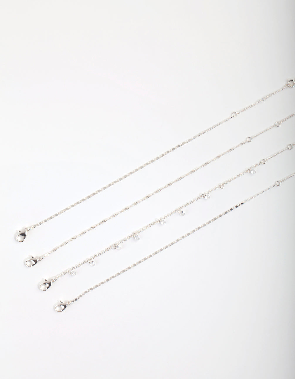 Silver Cubic Zirconia Anklet Bracelet Pack