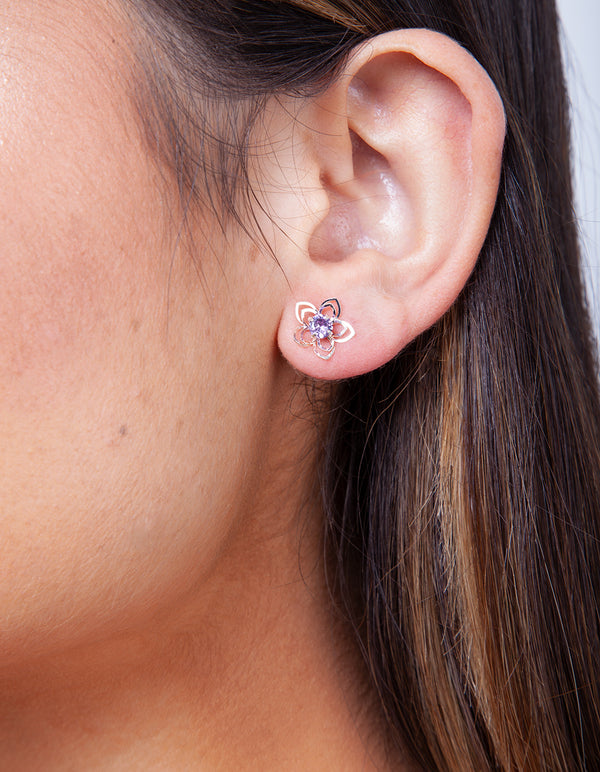 Purple Cubic Zirconia Flower Stud Earring Pack