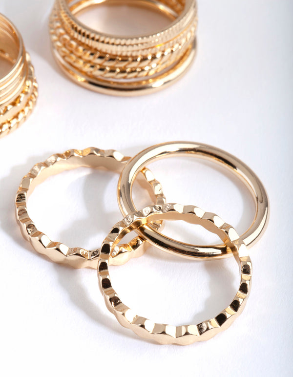 Gold Textured Band Ring 8-Pack