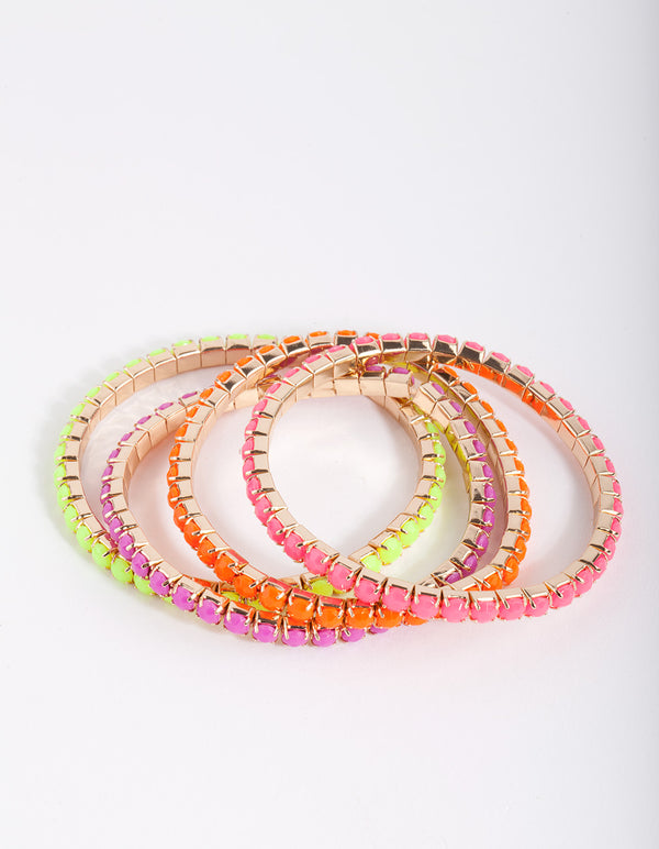 Kids Multi Coloured Fluorescent Cupchain Stretch Bracelet 4-Pack