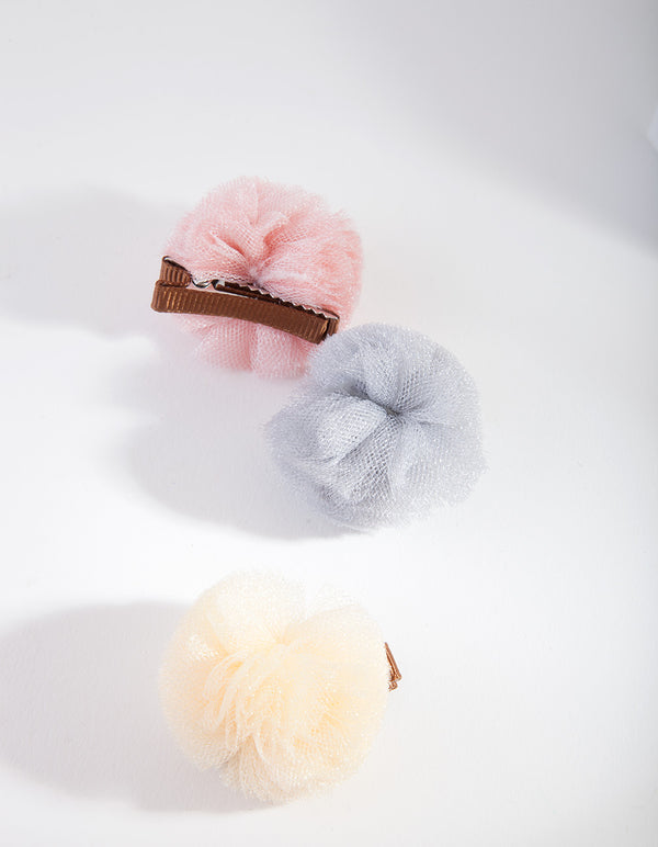 Kids Tulle Pompom Hair Clip Pack