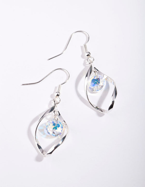 Silver Diamond Simulant Drop Twist Earrings