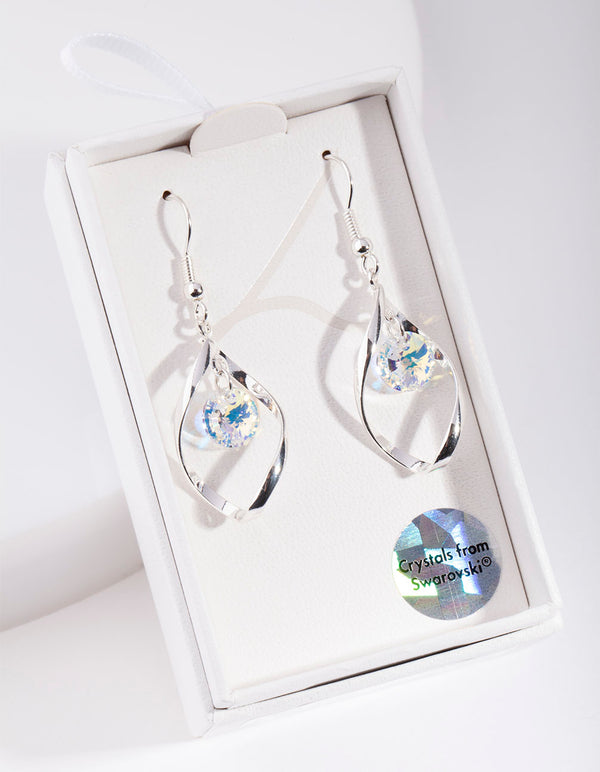 Silver Diamond Simulant Drop Twist Earrings