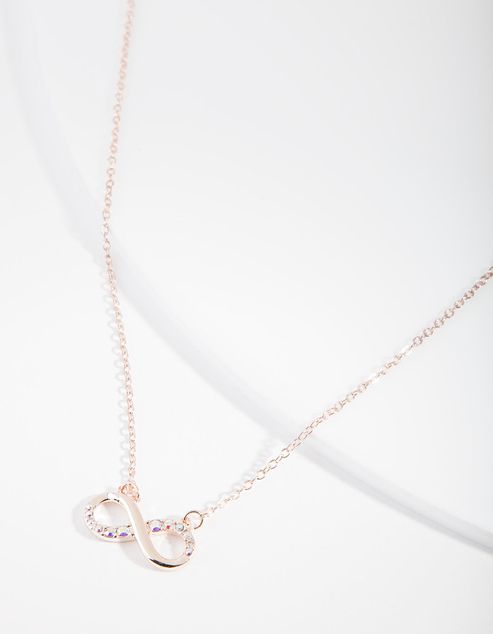 Rose Gold Diamond Simulant Infinity Pendant Necklace