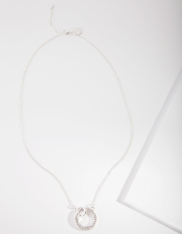 Silver Diamond Simulant Circle Link Necklace